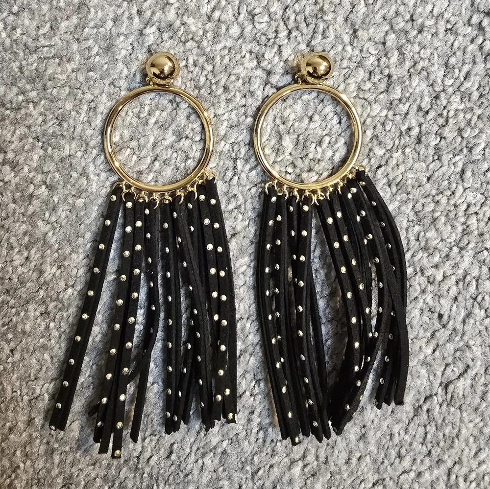 Kate Spade Gold and Black Fringe Dangle Earrings